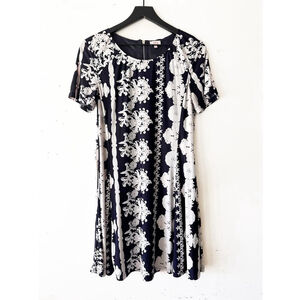 Pixley Navy & White Textured Floral Fit & Flare Dress Size Small Holiday Ready